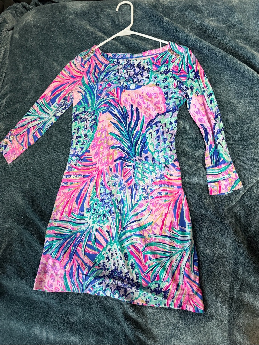Lilly Pulitzer Sophie Dress – Pink & Blue Tropical Pineapple Print –size XS